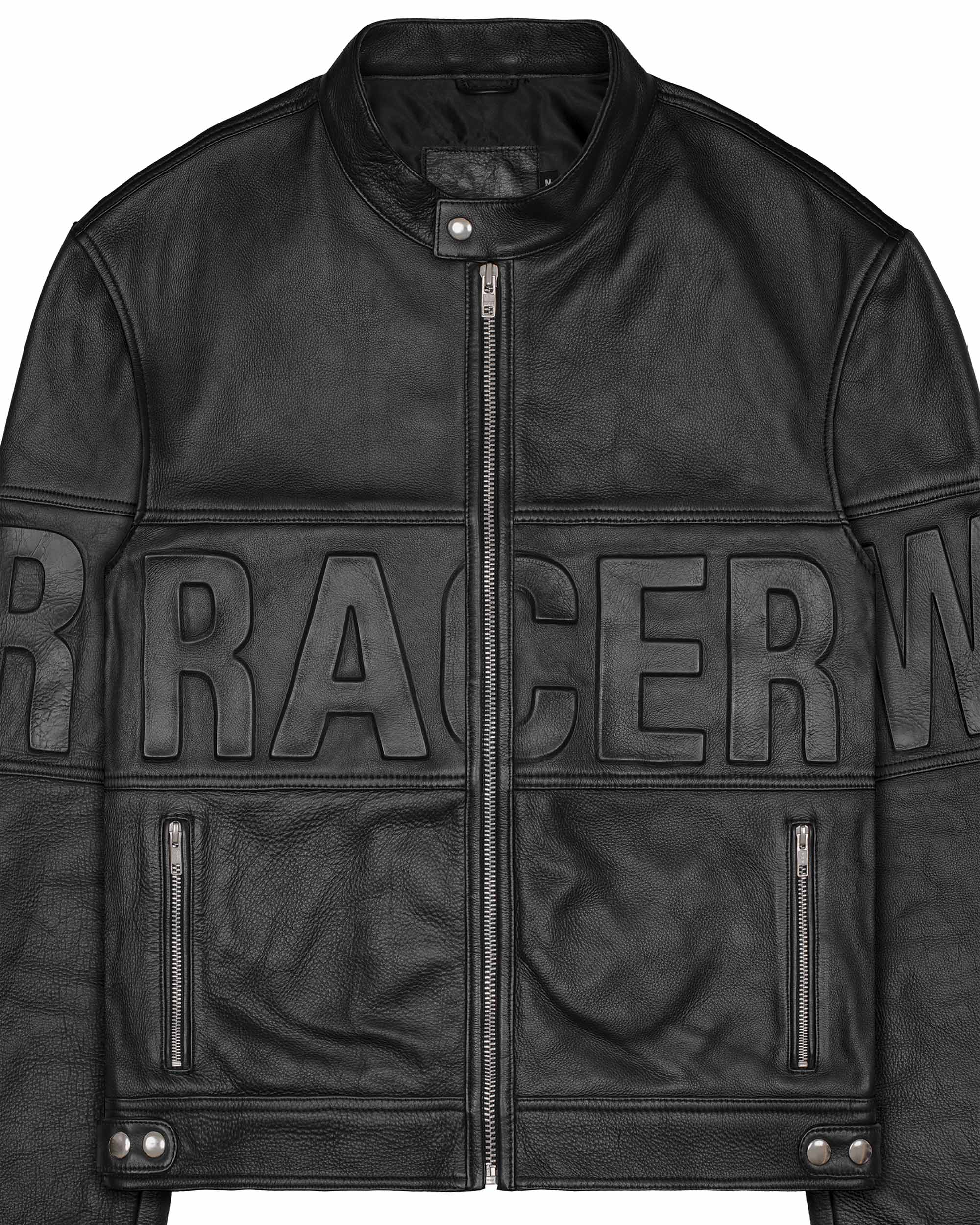 Black Embossed Leather Jacket - Image 7