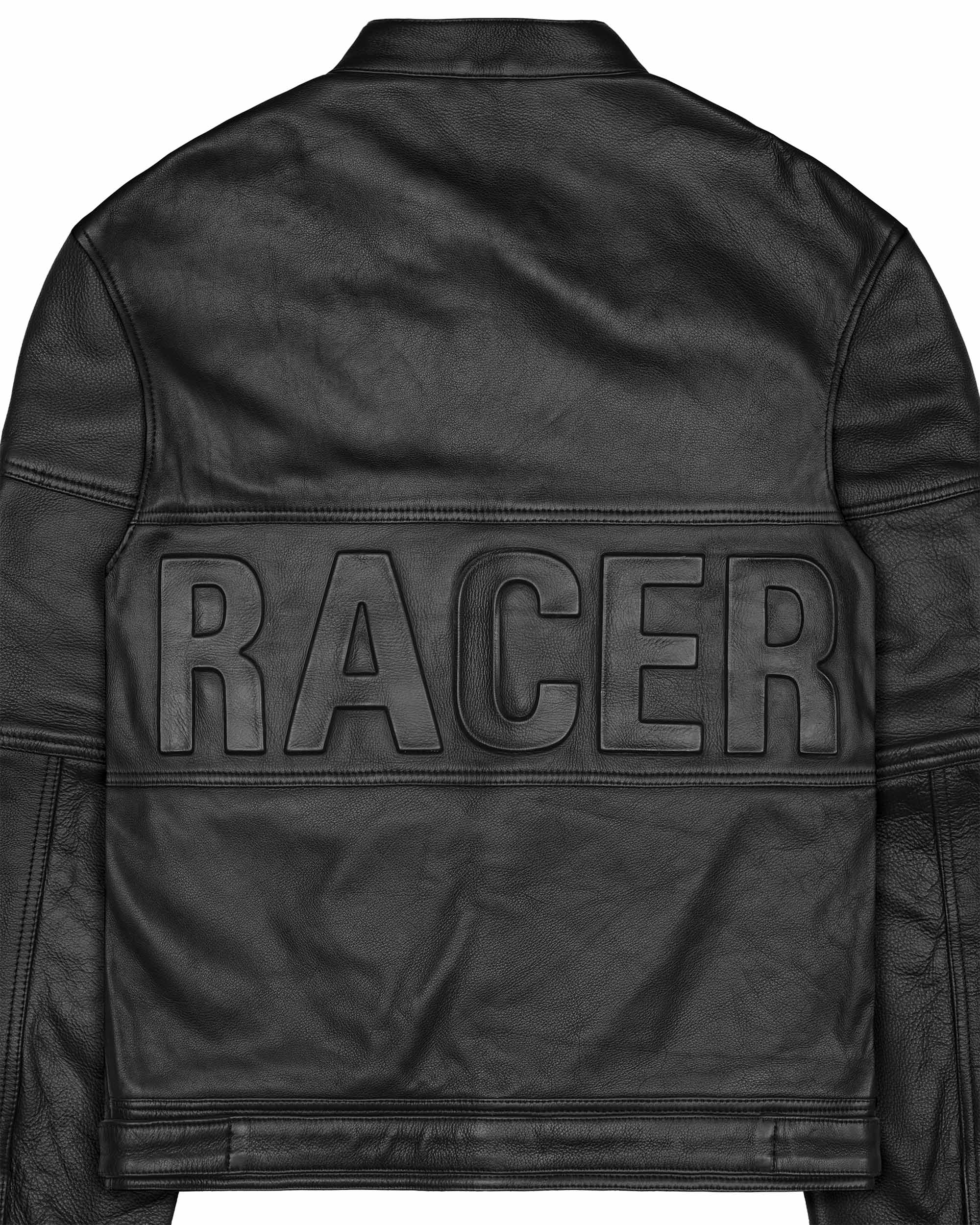 Black Embossed Leather Jacket - Image 8