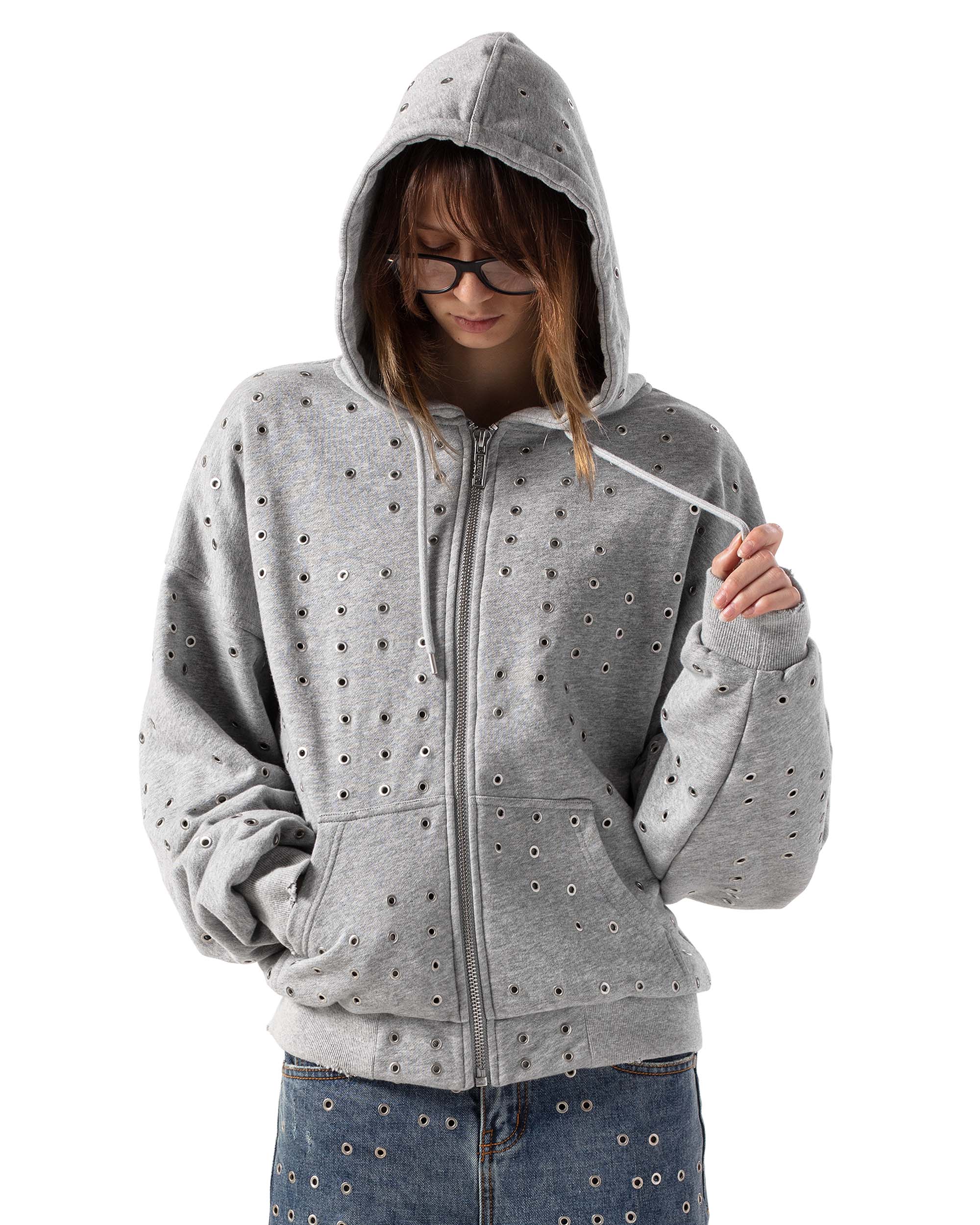 Grey Eyelet Hoodie - Image 2