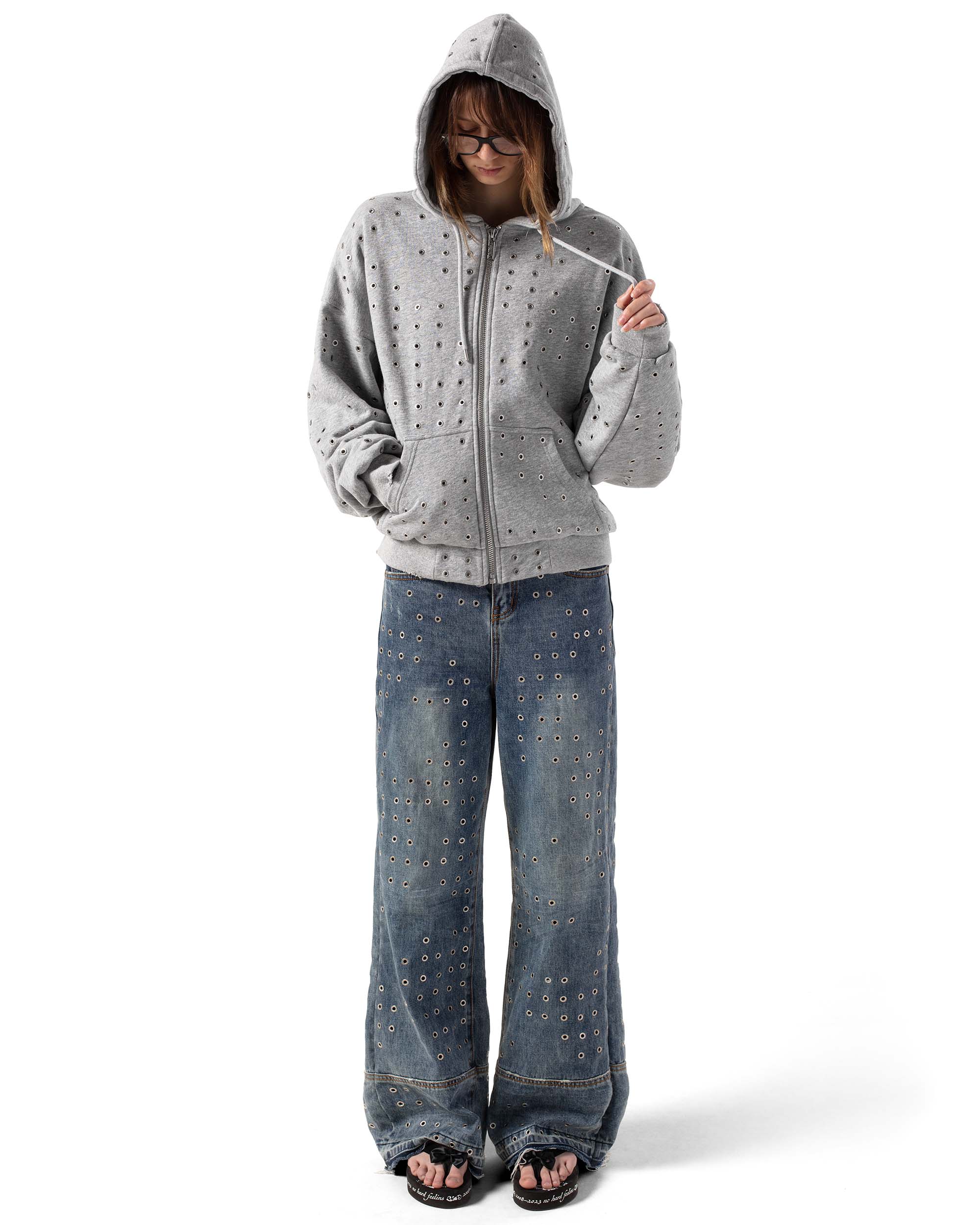 Grey Eyelet Hoodie - Image 4