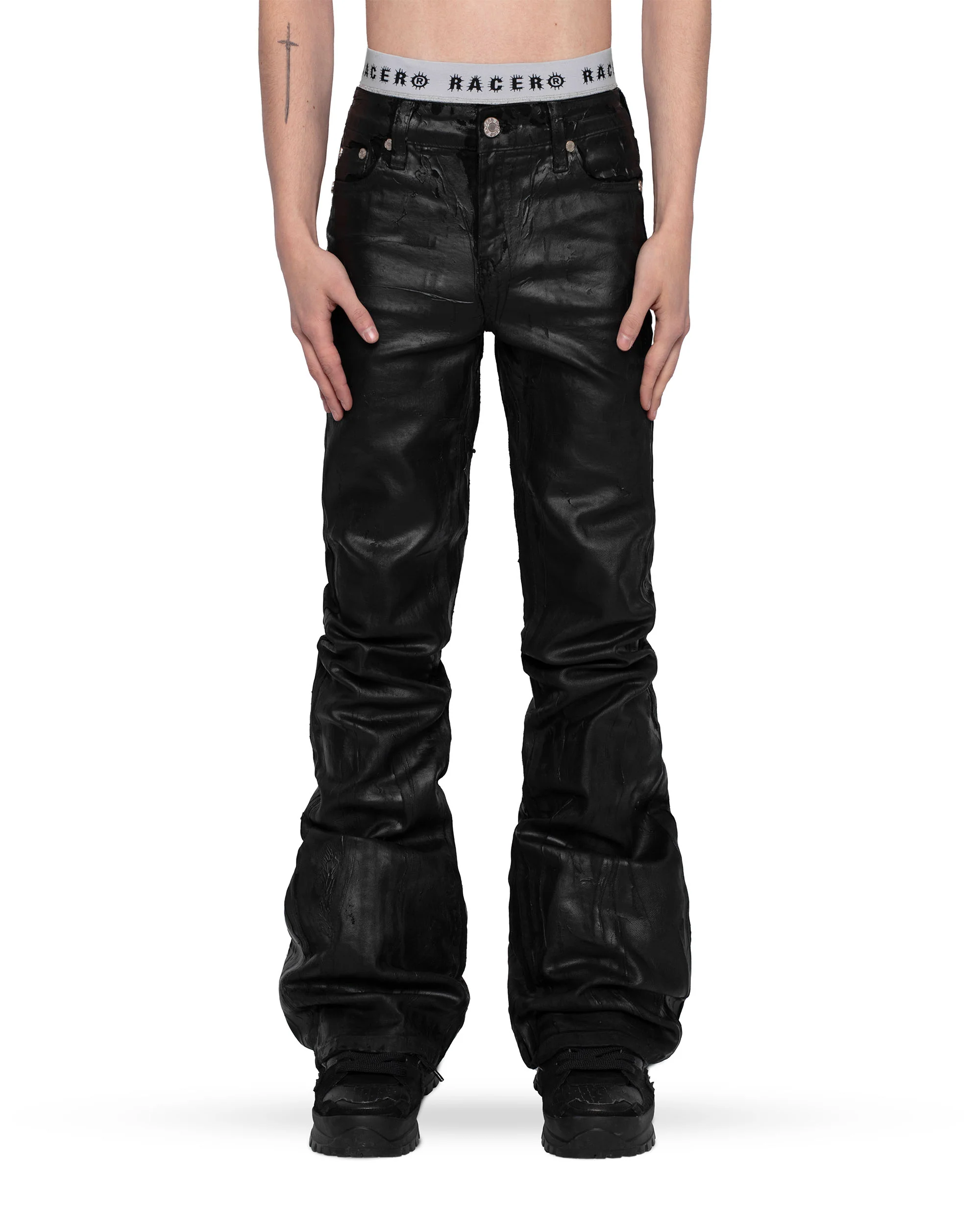 Wax Coated Flared Jeans - Image 5
