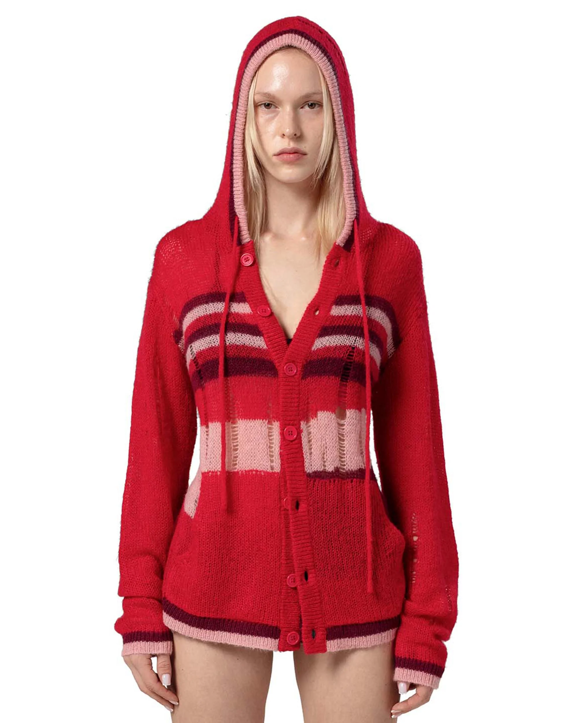 Red Hooded Cardigan - Image 4