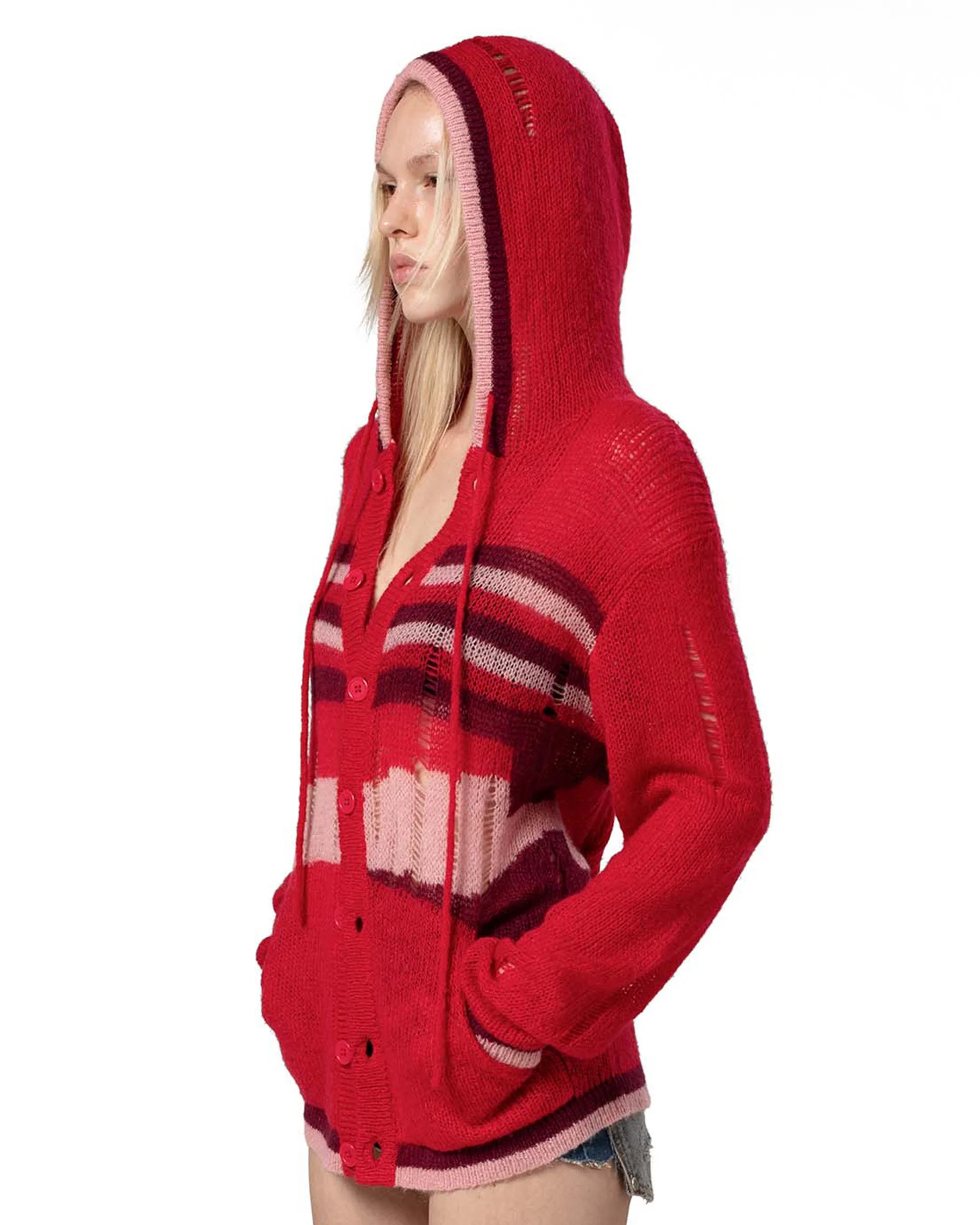 Red Hooded Cardigan - Image 5
