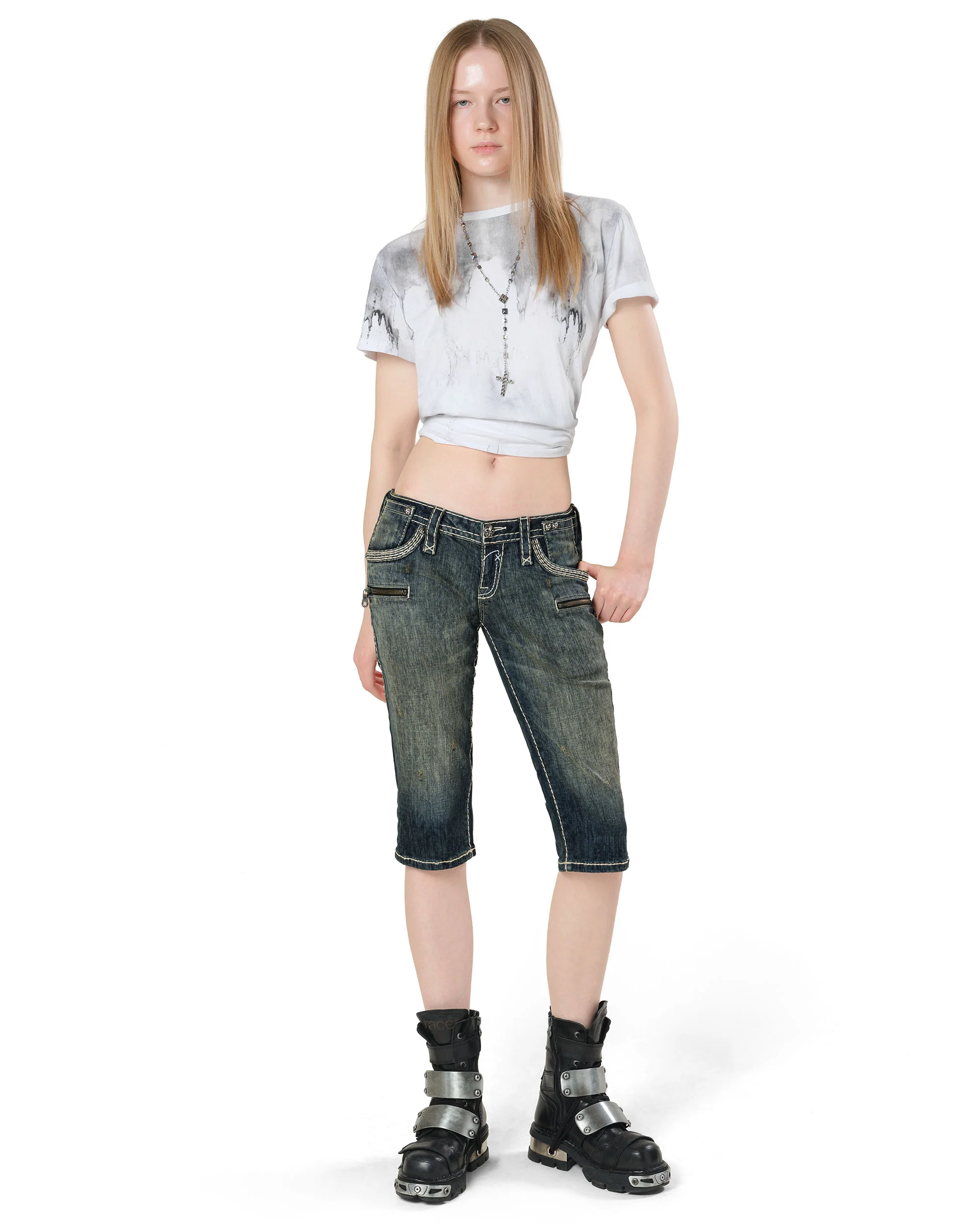 Rock Revival White Stitch Capri - Image 11
