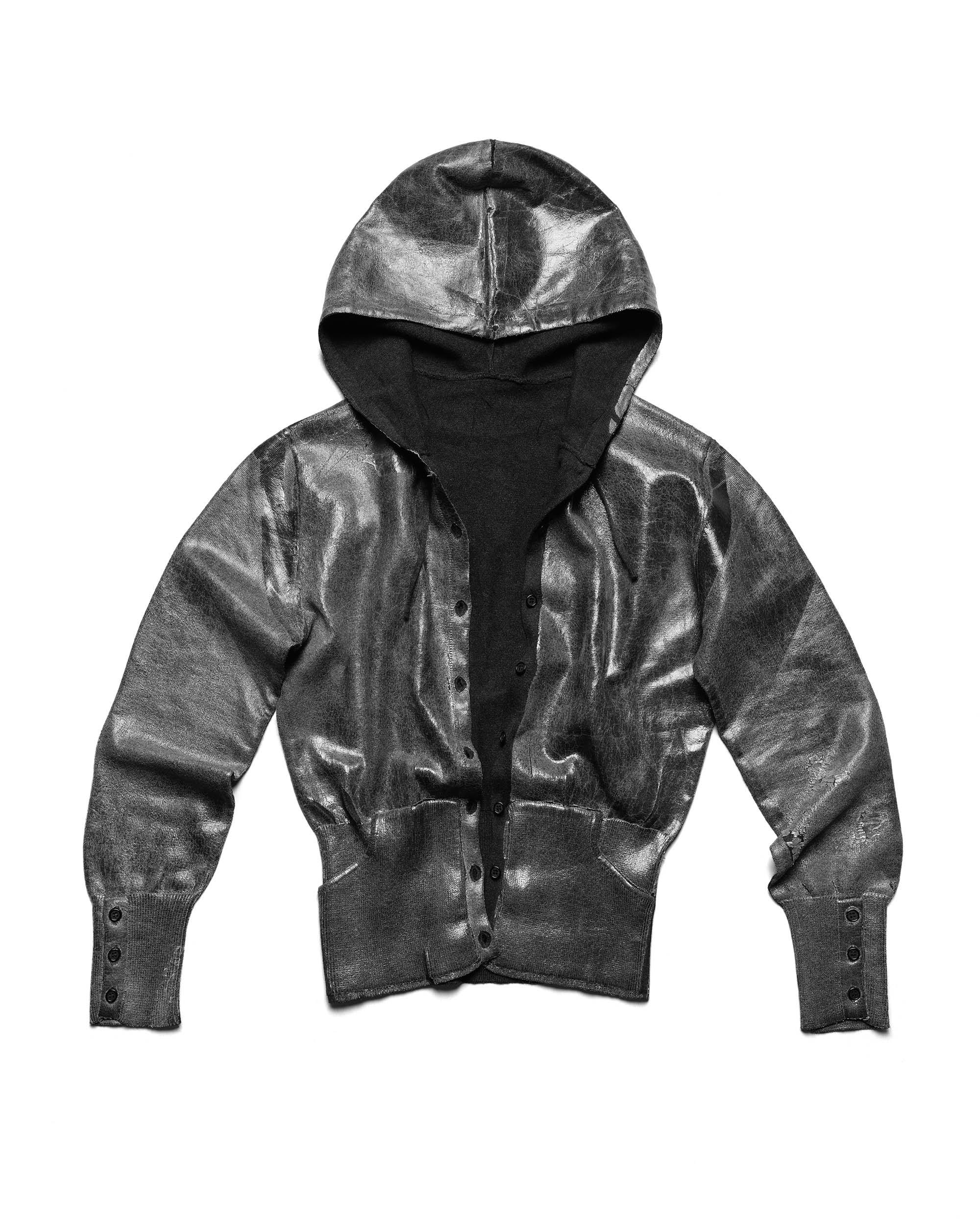 Coated Fitted Knit Hoodie - Image 4