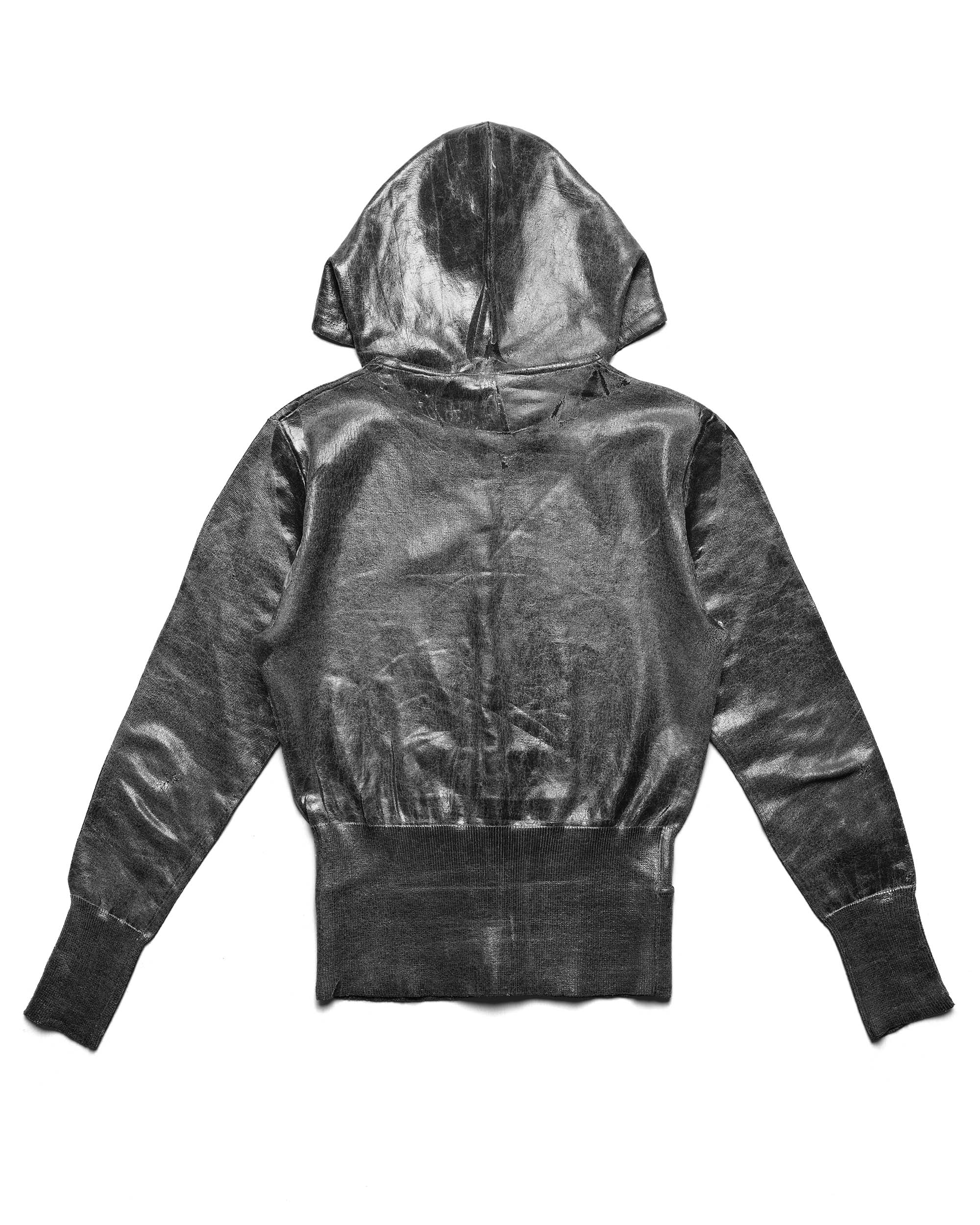 Coated Fitted Knit Hoodie - Image 5