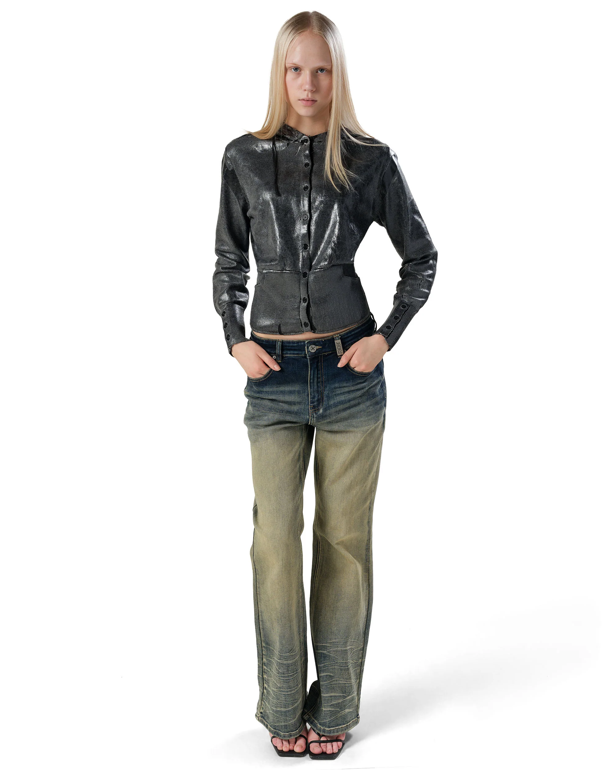 Coated Fitted Knit Hoodie - Image 6
