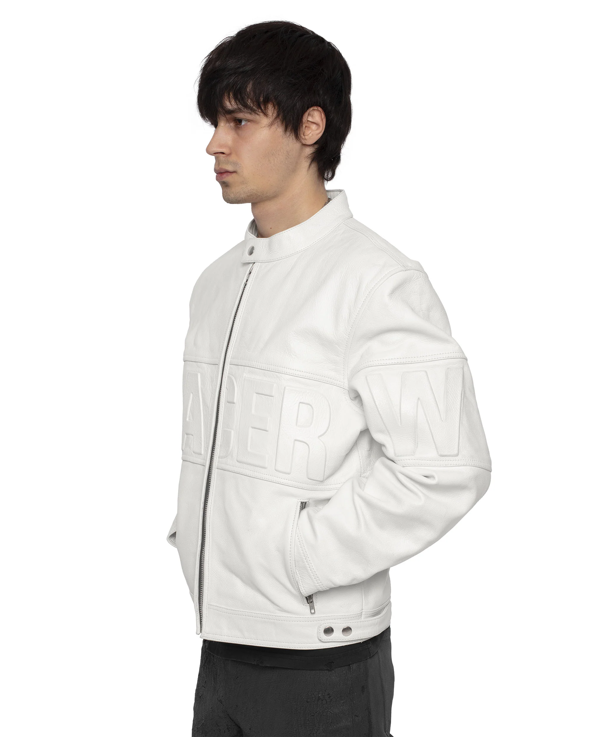 White Embossed Leather Jacket - Image 3