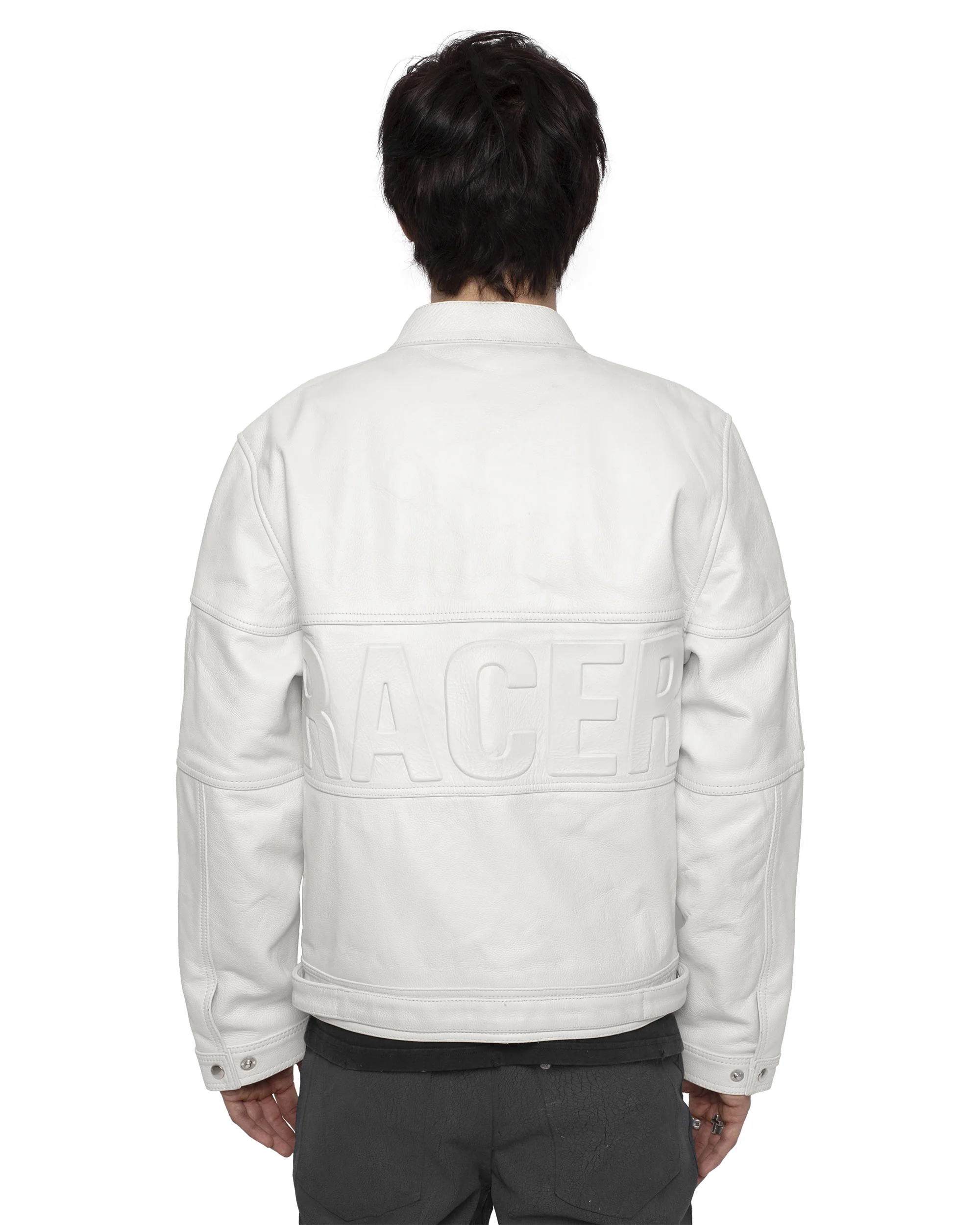 White Embossed Leather Jacket - Image 4