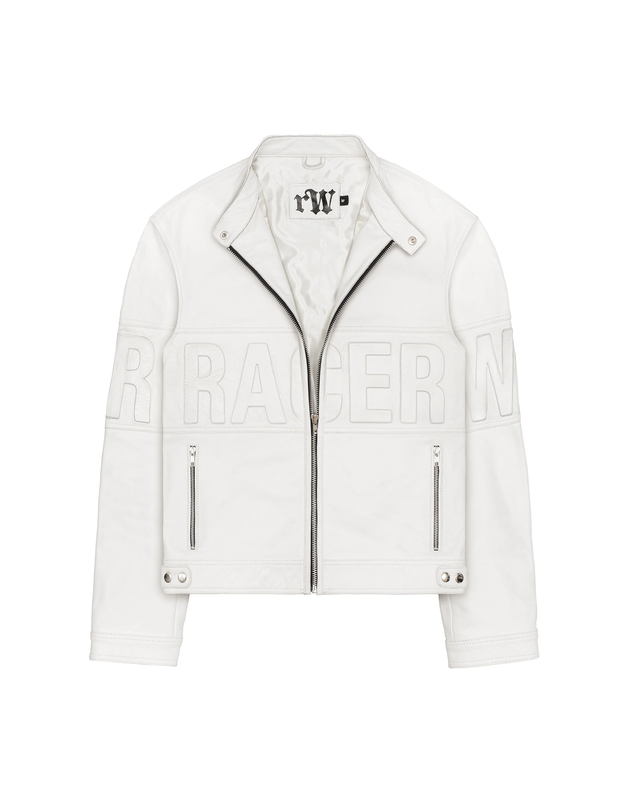 White Embossed Leather Jacket - Image 5