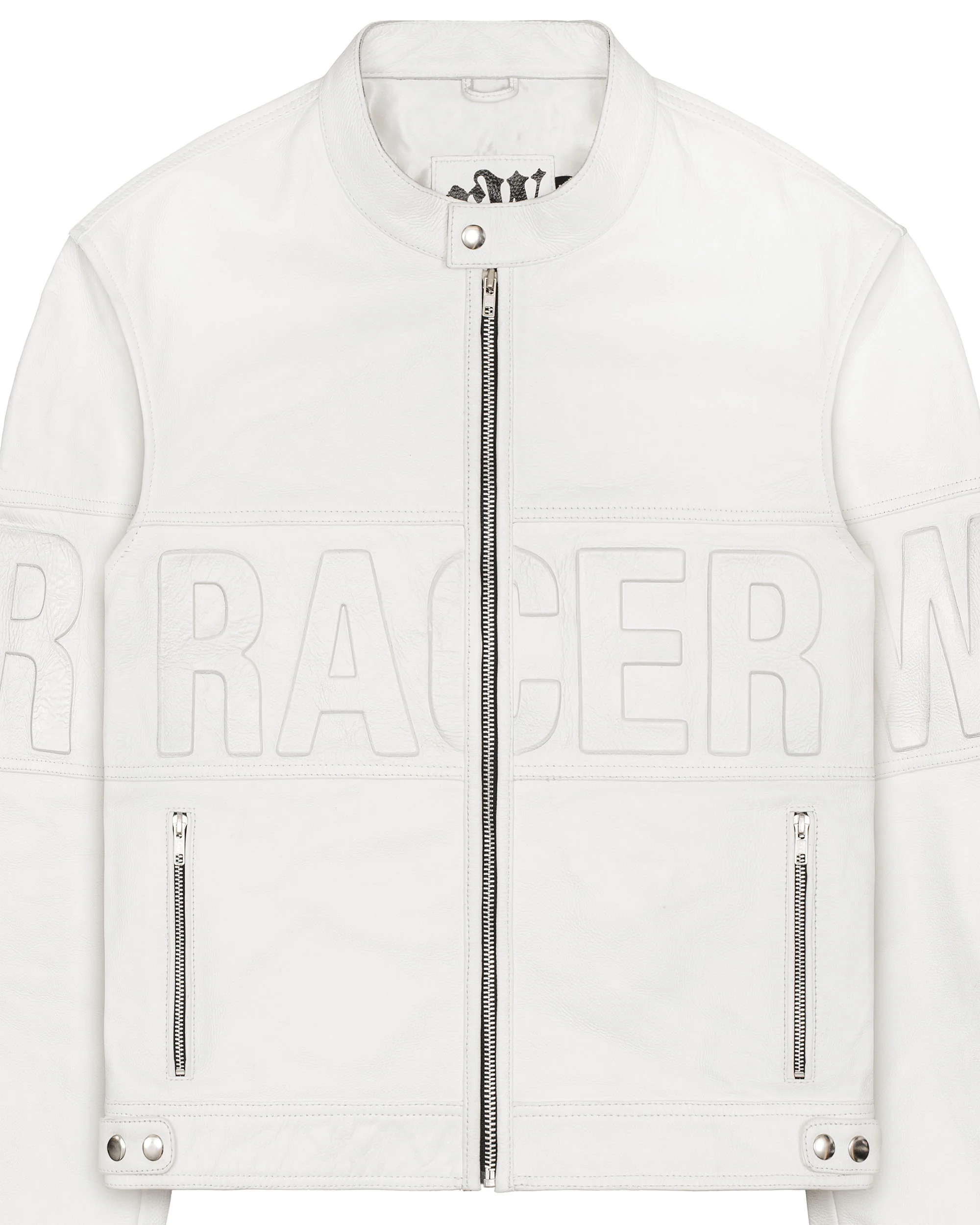White Embossed Leather Jacket - Image 8