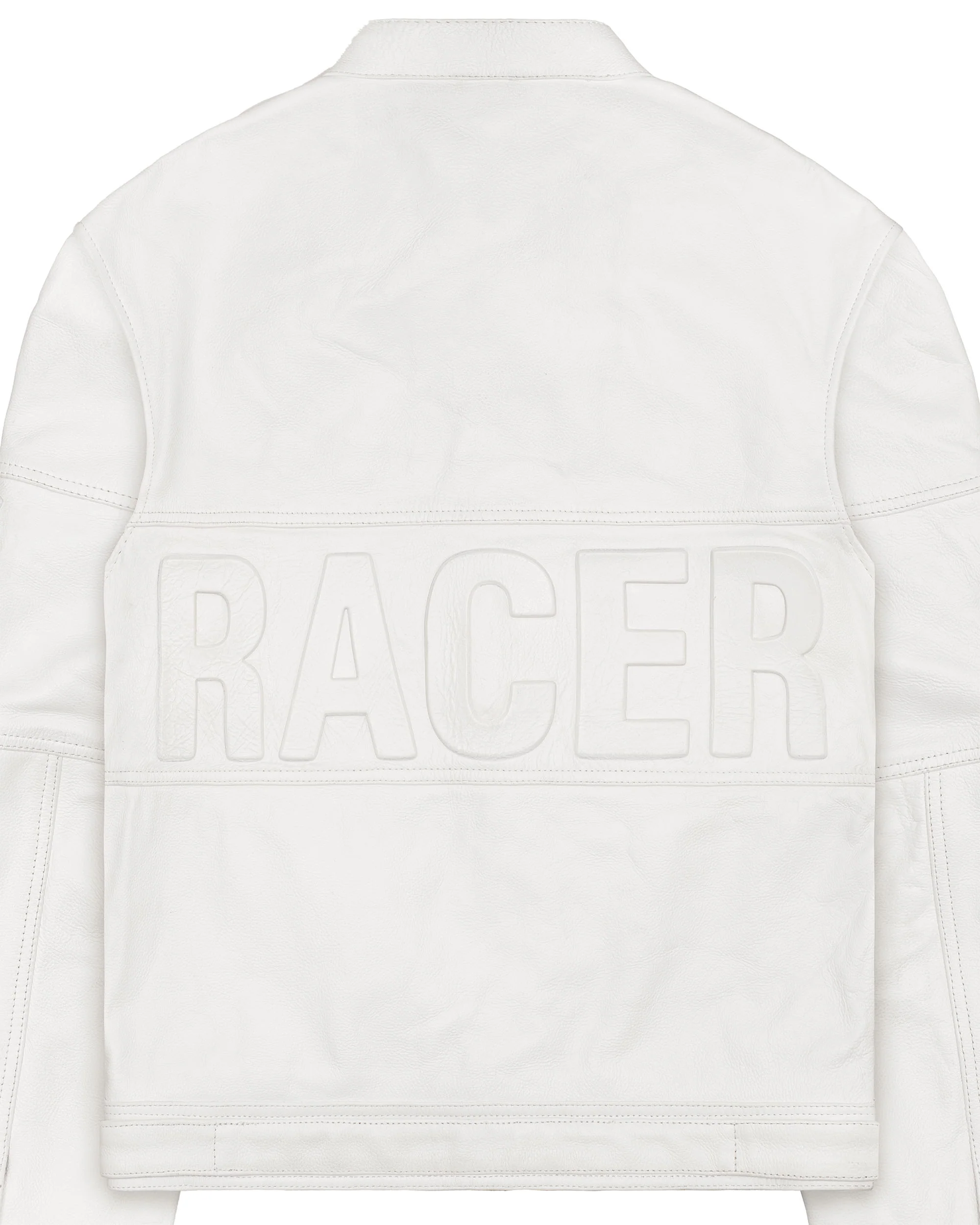 White Embossed Leather Jacket - Image 9